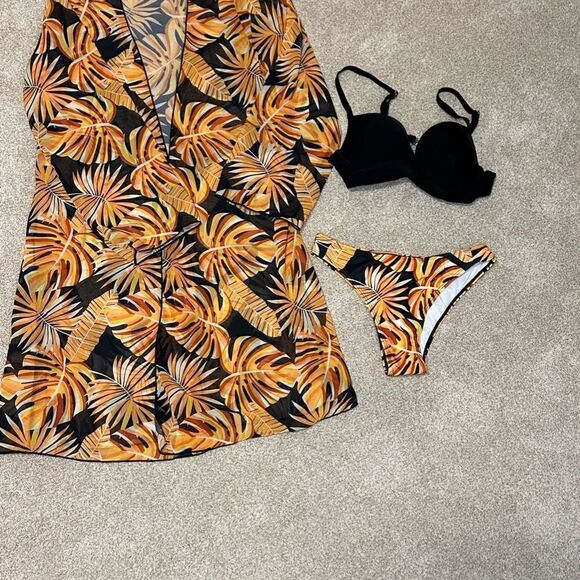 5- 3PCS Tropical Print Crisscross Bikini Set With Cover Up, Chic and Sexy, - Picture 10 of 13